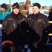 Mike Morgan and Chris Olds were the leaders at the midway point of the grueling 2014 Iron Dog cross-country snowmobile race across Alaska. 