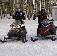 Riders in front of Rosie' Roundhouse Shelter in th Greewater Lake area. 
