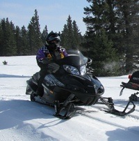 2 sledders on a trail in near Holland MB.