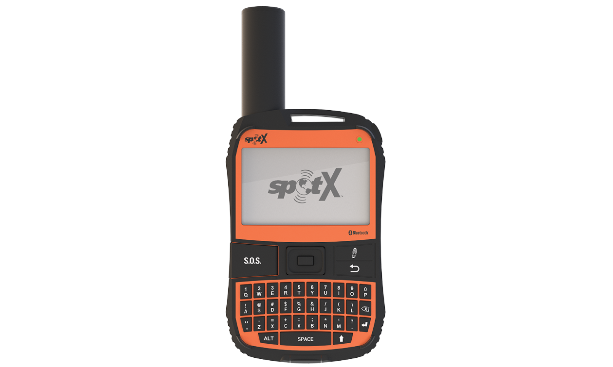 An orange and black SPOT X bluetooth GPS device.