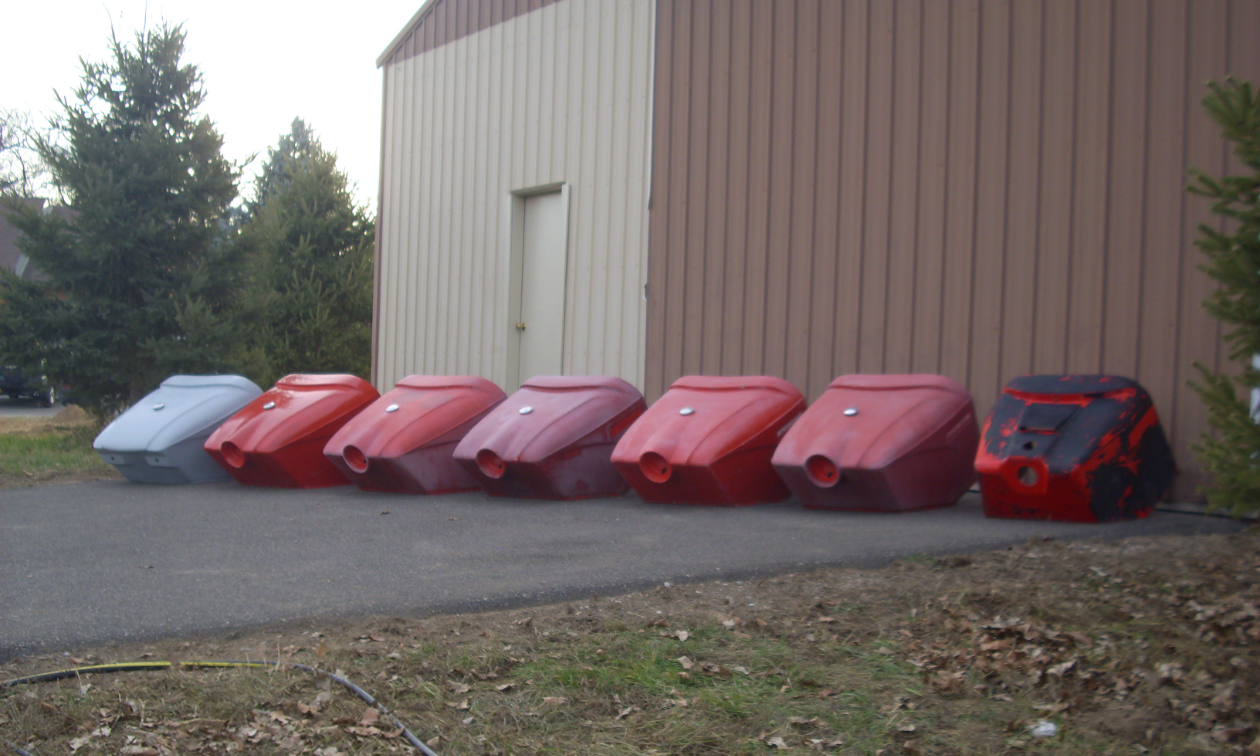 The original hood lineup of Valdi Stefanson’s Sno Scoot snowmobiles.