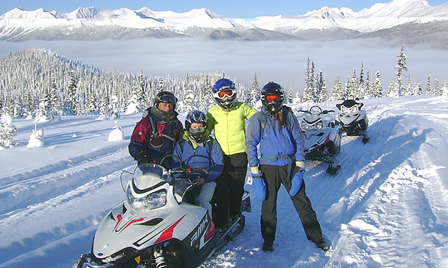 A group of snowmobilers in Smithers, BC