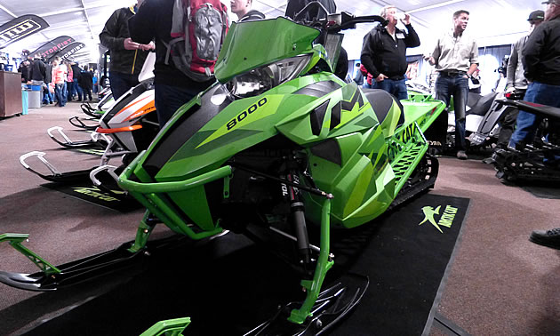 The new 2016 limited edition green M-series snowmobile from Arctic Cat. 