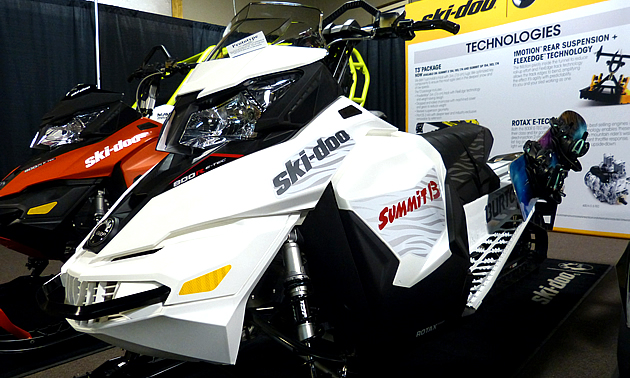 The new 2016 Burton Edition snowmobile from Ski-Doo in white. 