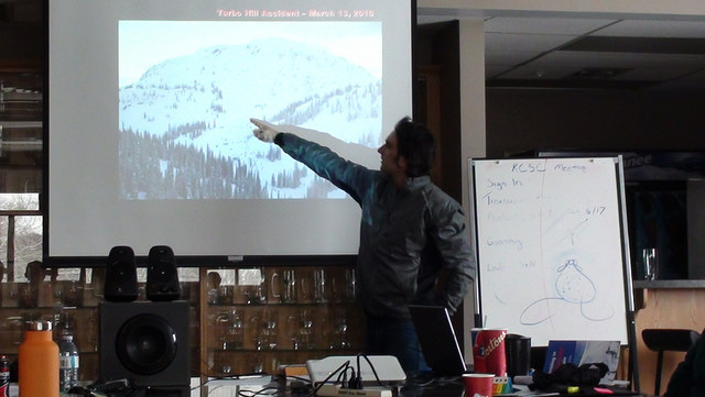 Trigger Point Snow services avalanche educator Chris Granter eplaining the importance of terrain management. 