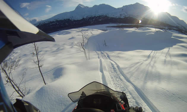 A snowmobiler's view of the Valdez terrain. 