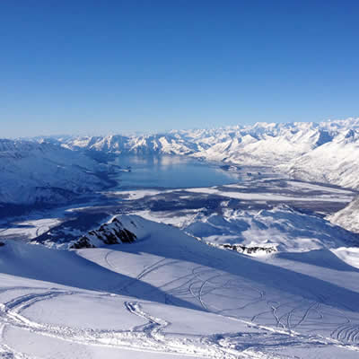 View of Valdez Bay and the mountains around Valdez. 