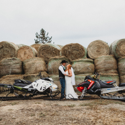 Justin Evans and Kyra Casorso have no trouble showcasing their passion for snowmobiling. 
