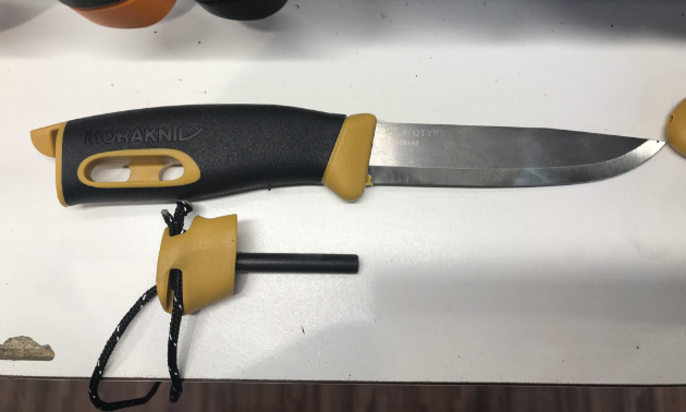 Morakniv from Sweden makes tough steel knives; this one has an integral fire sparker/starter.