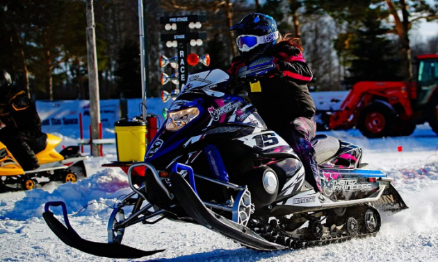 One of Courtney Fender’s racing snowmobiles is a 2008 Yamaha Nytro.