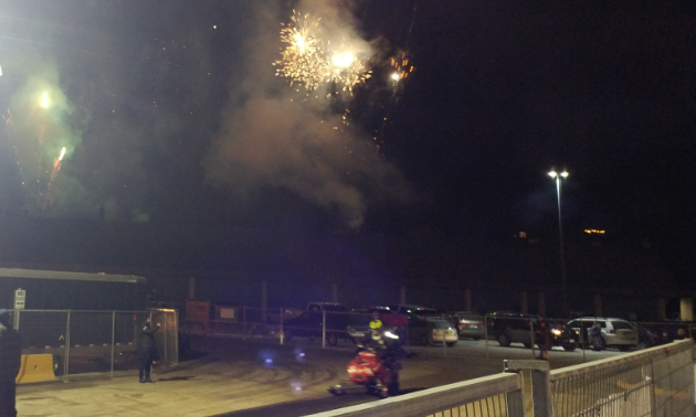 Professional snowmobilers performed jaw-dropping stunts while pyro blasted off all around them at CBK-X Winter Blitzville in Cranbrook.