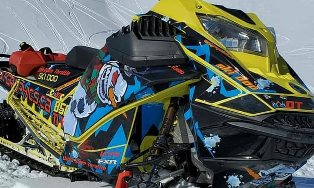 An angry snowmobile sled wrap on a 2020 Ski-Doo 850 Turbo.