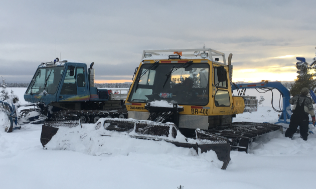 The Fort Nelson Snowmobile Club has two groomers and drags, both Bombardier. One is a BR400 and the other is an MP PLUS. 