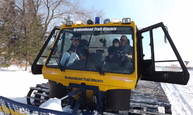 Barry Malcolm rides a 1999 BR275 plus, pulling a 12- by 25-foot Mogul Master in Beausejour, Manitoba, for the Brokenhead Trailblazers.