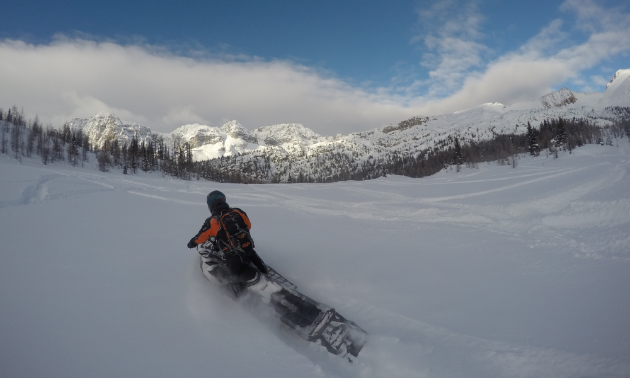 Dean Ingram sleds down a mountain in Radium. 