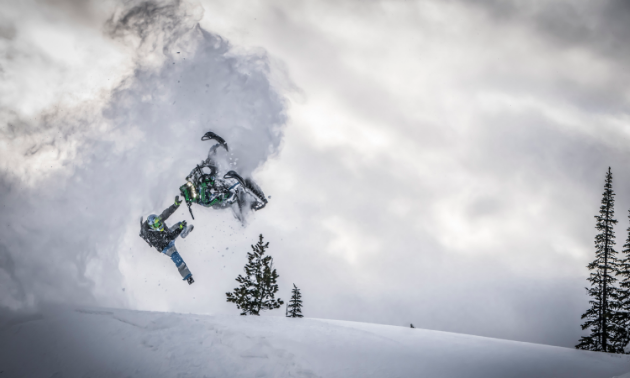 Logan Thibodeau's snowmobile gets away from him over a jump