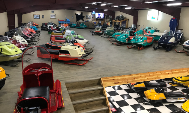 The second floor of Lorne’s Vintage Sleds has a collection of snowmobiles and other kinds of memorabilia.