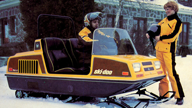 Picture of the original Elite two-seater snowmobile, which was introduced in 1973. 