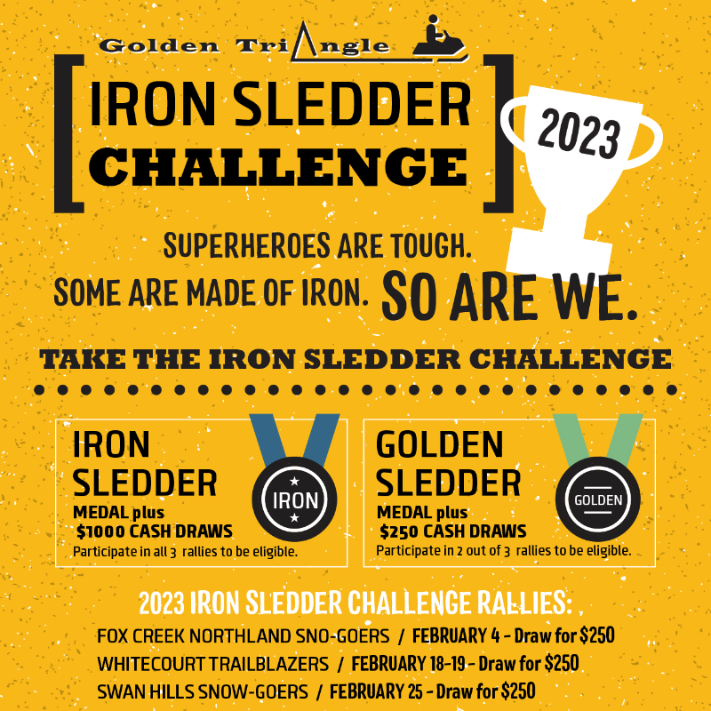A yellow graphic that explains the Iron Sledder Challenge.