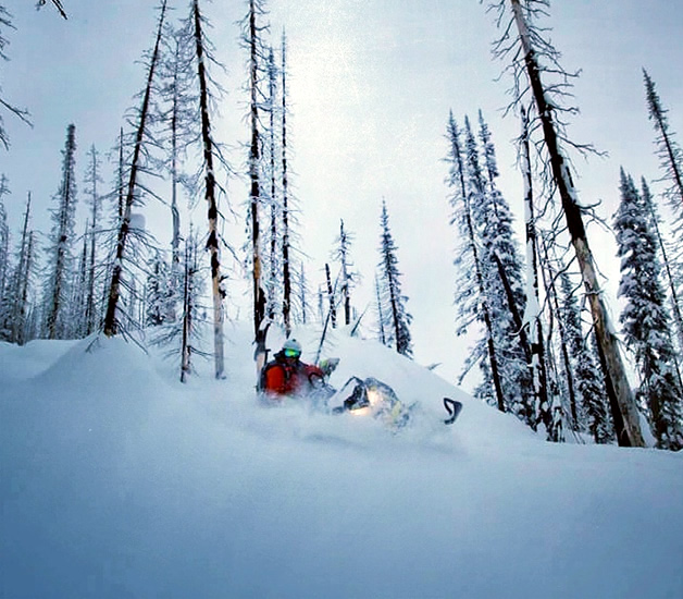 Cutting and carving on a snowmobile in Blue River, B.C.