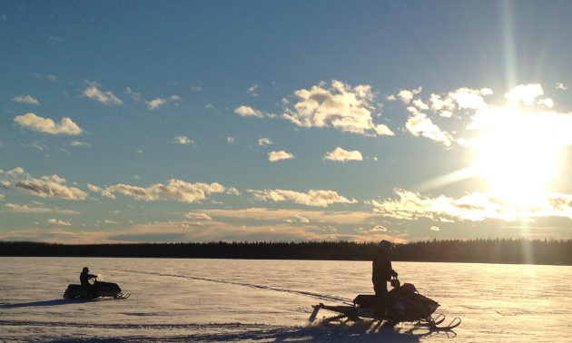 The Olson family rides around September Lake, just off the Spotted Horse Lake Loop in Athabasca, Alberta.