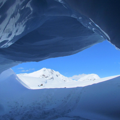 A view from inside one of the snow caves that riders can find along Blue River's 