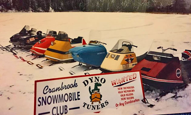 A line-up of vintage sleds. 
