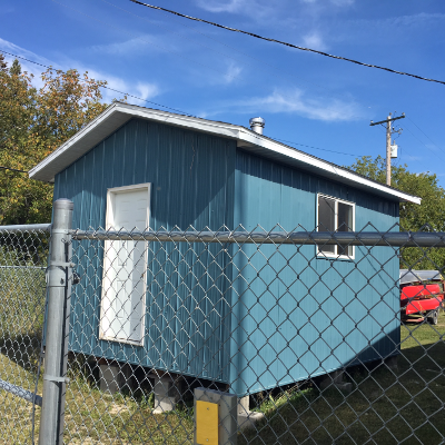 The Gimli High School students’ warm-up shelter was constructed in a compound. It took nine months to complete and is ready for use this winter.