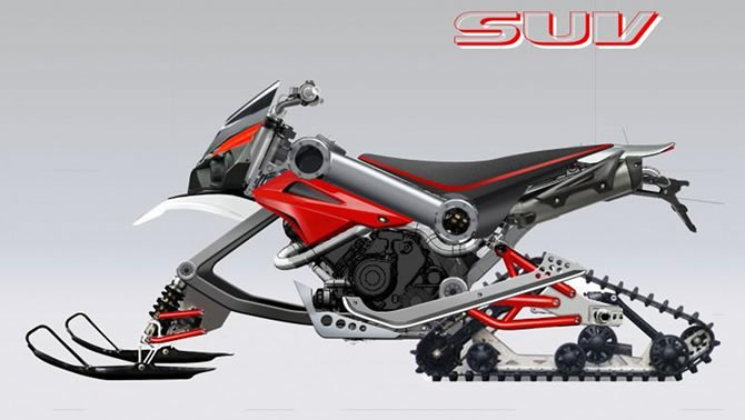 An artist's sketch of the long vaunted and widely rumoured Honda snowmobile.