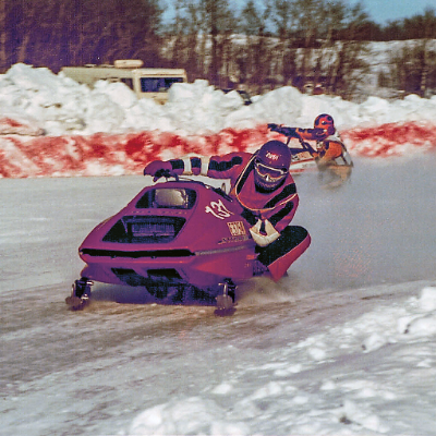 Rudi Gretschman raced snowmobiles in Manitoba for 10 years. Here he is on a Rupp snowmobile in 1975.