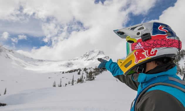 Darren Berrecloth snow bikes in Bralorne, British Columbia, in February 2017. 
