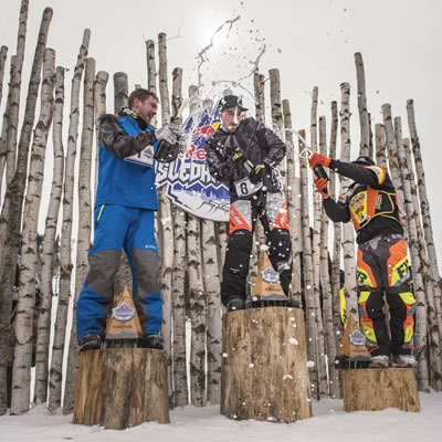 Sledhammers winners stand covered in glory on the Quebec-style podium.