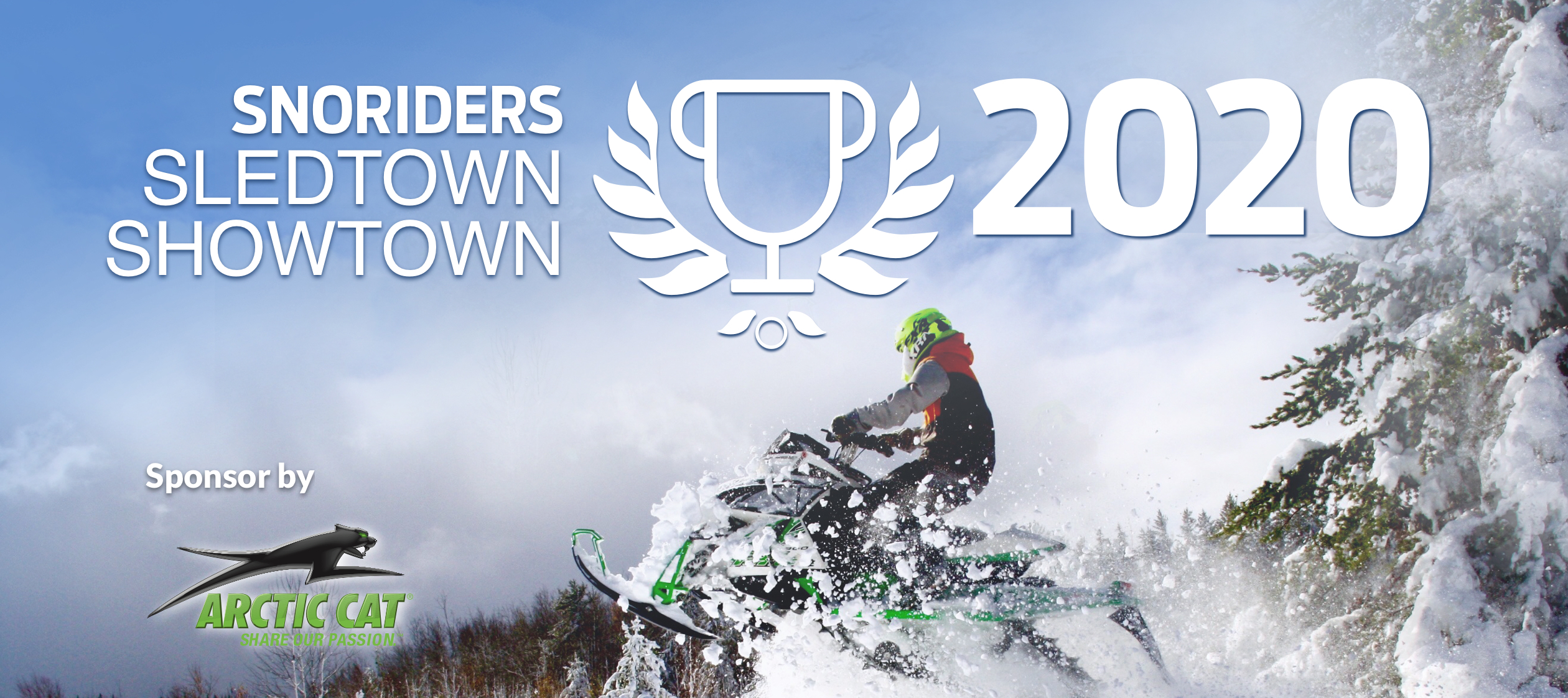 Snowmobile jumping into 2020 sledtown showdown logo