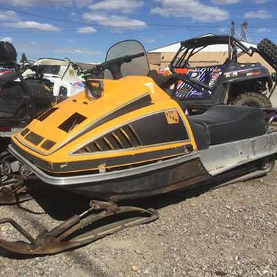 One of the only sleds to be left untouched in a tragic fire, a Ski-Doo 340. 