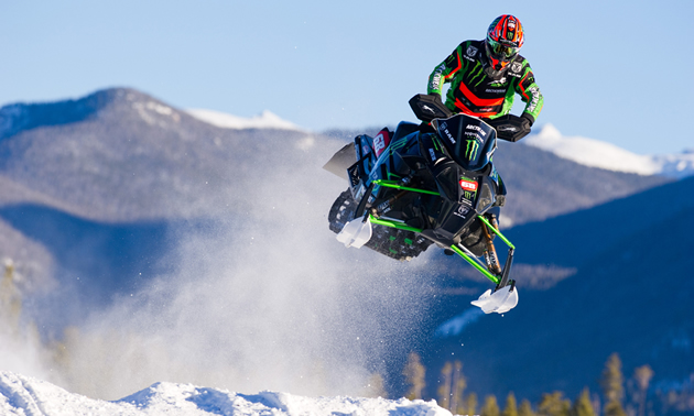 Tucker Hibbert airtime in his snowmobile