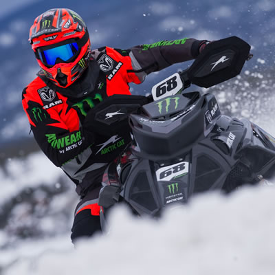 Tucker Hibbert on his snowmobile. 