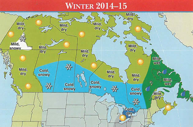 A map of the 2014-2015 Canada winter weather. 