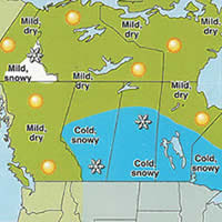 A map of the 2014-2015 Canada winter weather. 