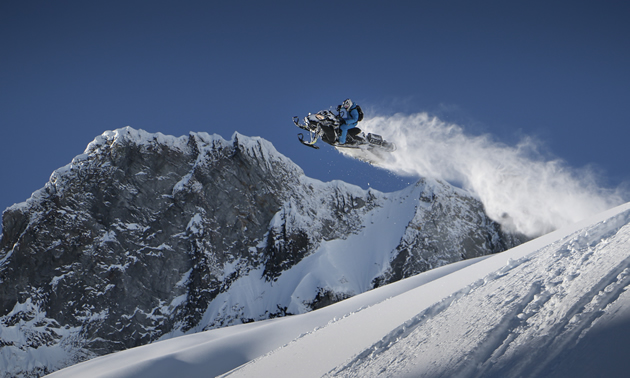 Andrew Munster doing a huge jump in the Whistler mountains. 