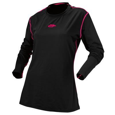 Pink and black base layer shirt for women snowmobilers. 