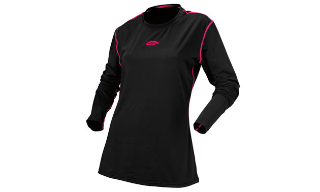 Pink and black base layer shirt for women snowmobilers. 