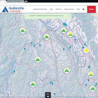 A screen shot from Avalanche Canada's website showing MIN submissions on the map.