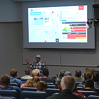 A presentation being made a lecture hall at College of the Rockies. 