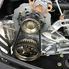 Belt drive system on a sled engine. 