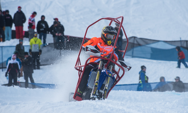 Blair Morgan racing snow bike at X Games. 
