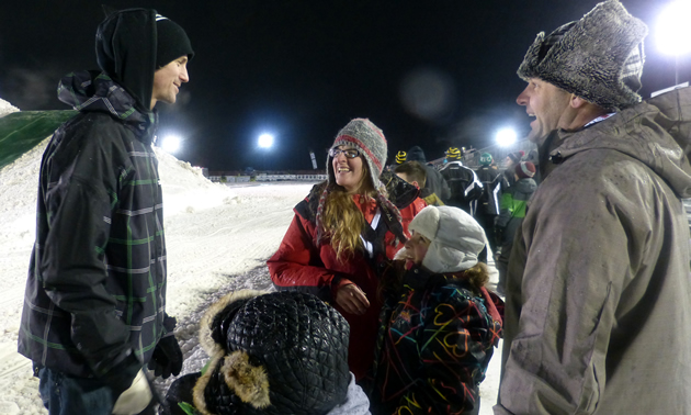 Cody Borchers talking to fans during a freestyle event. 