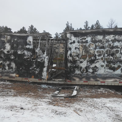 Picture of burnt-out shelter.