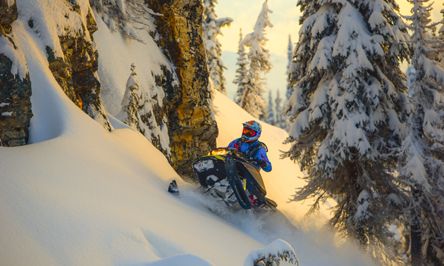 Carl Kuster slays a sidehill line through the trees. 