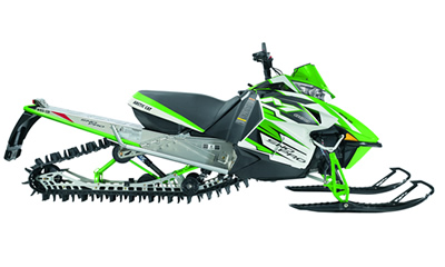 Profile photo of a green Arctic Cat mountain sled. 