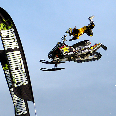 X Games Gold Medallist Colten Moore flying through the air on his Polaris. 